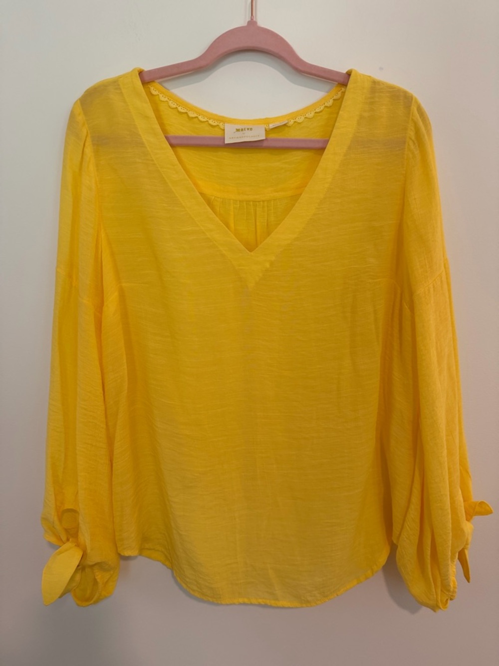 *LIKE NEW* Anthropologie Maeve Bright Yellow V-Neck Tie-Sleeve Linen Blouse